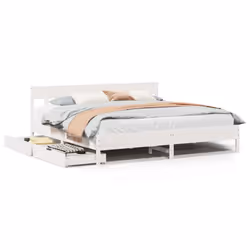 vidaXL Bed Frame with Headboard Bed Base Solid Wood Pine - white, 200 x 200 cm