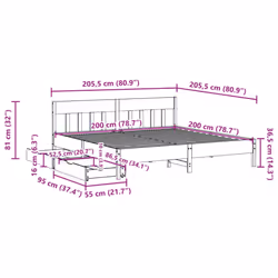 vidaXL Bed Frame with Headboard Bed Base Solid Wood Pine - white, 200 x 200 cm - Additional view 10