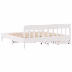 vidaXL Bed Frame with Headboard Bed Base Solid Wood Pine - white, 200 x 200 cm - Additional view 7