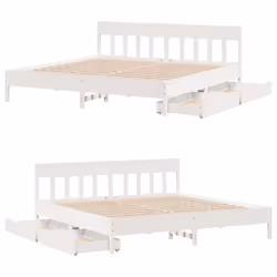 vidaXL Bed Frame with Headboard Bed Base Solid Wood Pine - white, 200 x 200 cm - Additional view 8
