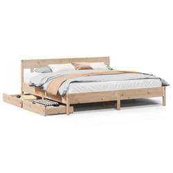 vidaXL Bed Frame with Headboard Bed Base Solid Wood Pine - natural, 180 x 200 cm