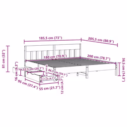 vidaXL Bed Frame with Headboard Bed Base Solid Wood Pine - natural, 180 x 200 cm - Additional view 9