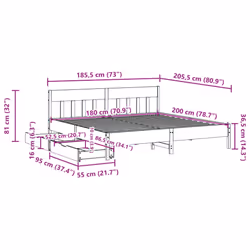 vidaXL Bed Frame with Headboard Bed Base Solid Wood Pine - white, 180 x 200 cm - Additional view 3