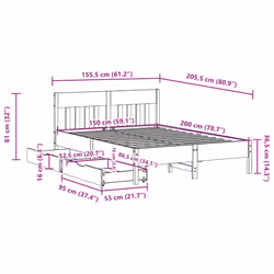 vidaXL Bed Frame with Headboard Bed Base Solid Wood Pine - white, 150 x 200 cm - Additional view 10