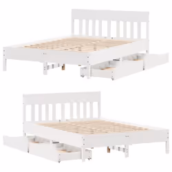 vidaXL Bed Frame with Headboard Bed Base Solid Wood Pine - white, 150 x 200 cm - Additional view 8