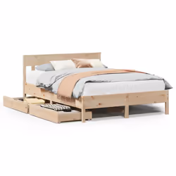 vidaXL Bed Frame with Headboard Bed Base Solid Wood Pine - natural, 140 x 200 cm