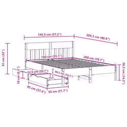 vidaXL Bed Frame with Headboard Bed Base Solid Wood Pine - white, 140 x 200 cm - Additional view 10
