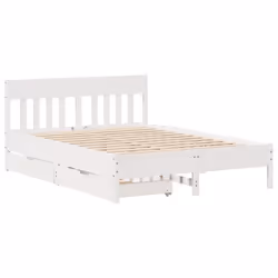 vidaXL Bed Frame with Headboard Bed Base Solid Wood Pine - white, 140 x 200 cm