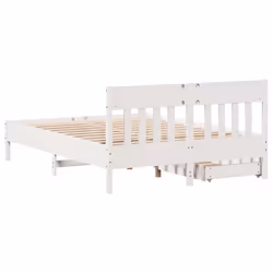 vidaXL Bed Frame with Headboard Bed Base Solid Wood Pine - white, 120 x 200 cm - Additional view 6