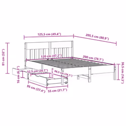 vidaXL Bed Frame with Headboard Bed Base Solid Wood Pine - white, 120 x 200 cm - Additional view 9