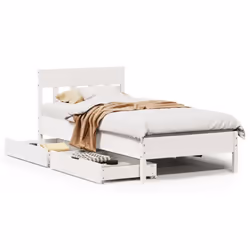 vidaXL Bed Frame with Headboard Bed Base Solid Wood Pine - white, 100 x 200 cm