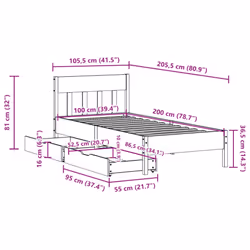 vidaXL Bed Frame with Headboard Bed Base Solid Wood Pine - white, 100 x 200 cm - Additional view 10