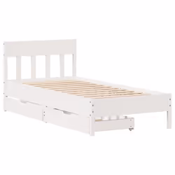 vidaXL Bed Frame with Headboard Bed Base Solid Wood Pine - white, 100 x 200 cm