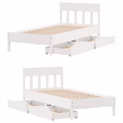 vidaXL Bed Frame with Headboard Bed Base Solid Wood Pine - white, 100 x 200 cm - Additional view 8