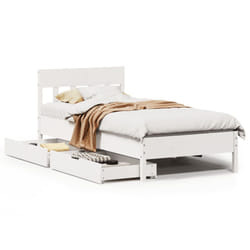 vidaXL Bed Frame with Headboard Bed Base Solid Wood Pine - white, 90 x 200 cm