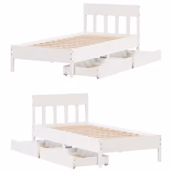 vidaXL Bed Frame with Headboard Bed Base Solid Wood Pine - white, 90 x 200 cm - Additional view 8