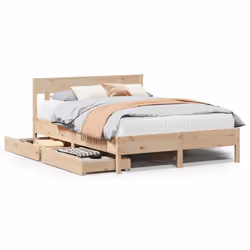 vidaXL Bed Frame with Headboard Bed Base Solid Wood Pine - natural, 140 x 190 cm