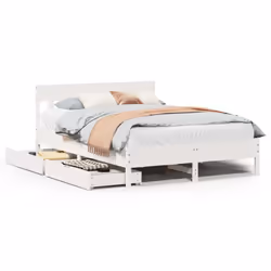 vidaXL Bed Frame with Headboard Bed Base Solid Wood Pine - white, 140 x 190 cm