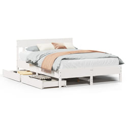 vidaXL Bed Frame with Headboard Bed Base Solid Wood Pine - white, 140 x 190 cm