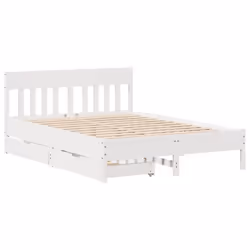 vidaXL Bed Frame with Headboard Bed Base Solid Wood Pine - white, 140 x 190 cm