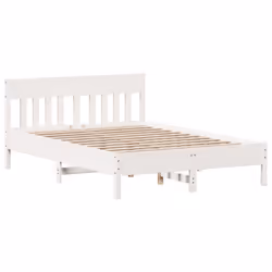 vidaXL Bed Frame with Headboard Bed Base Solid Wood Pine - white, 140 x 190 cm - Additional view 4