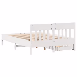 vidaXL Bed Frame with Headboard Bed Base Solid Wood Pine - white, 140 x 190 cm - Additional view 7