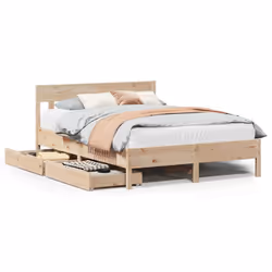 vidaXL Bed Frame with Headboard Bed Base Solid Wood Pine - natural, 135 x 190 cm