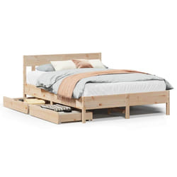 vidaXL Bed Frame with Headboard Bed Base Solid Wood Pine - natural, 135 x 190 cm