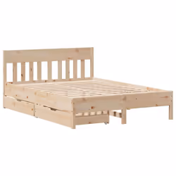 vidaXL Bed Frame with Headboard Bed Base Solid Wood Pine - natural, 135 x 190 cm