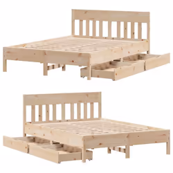 vidaXL Bed Frame with Headboard Bed Base Solid Wood Pine - natural, 135 x 190 cm - Additional view 7