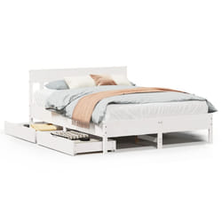 vidaXL Bed Frame with Headboard Bed Base Solid Wood Pine - white, 135 x 190 cm