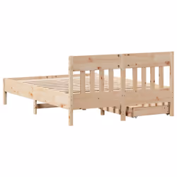 vidaXL Bed Frame with Headboard Bed Base Solid Wood Pine - natural, 120 x 190 cm - Additional view 6