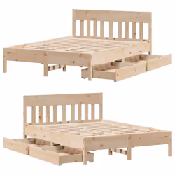 vidaXL Bed Frame with Headboard Bed Base Solid Wood Pine - natural, 120 x 190 cm - Additional view 7
