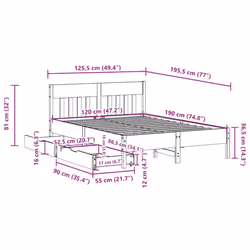 vidaXL Bed Frame with Headboard Bed Base Solid Wood Pine - natural, 120 x 190 cm - Additional view 9