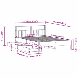 vidaXL Bed Frame with Headboard Bed Base Solid Wood Pine - white, 120 x 190 cm - Additional view 10