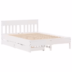 vidaXL Bed Frame with Headboard Bed Base Solid Wood Pine - white, 120 x 190 cm