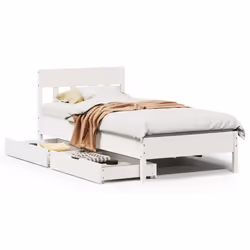 vidaXL Bed Frame with Headboard Bed Base Solid Wood Pine - white, 90 x 190 cm