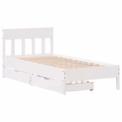 vidaXL Bed Frame with Headboard Bed Base Solid Wood Pine - white, 90 x 190 cm