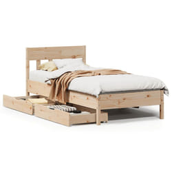 vidaXL Bed Frame with Headboard Bed Base Solid Wood Pine - natural, 75 x 190 cm