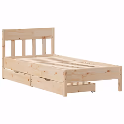 vidaXL Bed Frame with Headboard Bed Base Solid Wood Pine - natural, 75 x 190 cm