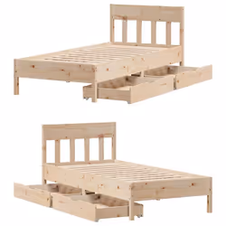 vidaXL Bed Frame with Headboard Bed Base Solid Wood Pine - natural, 75 x 190 cm - Additional view 7
