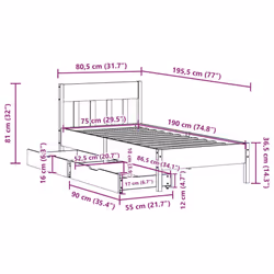 vidaXL Bed Frame with Headboard Bed Base Solid Wood Pine - natural, 75 x 190 cm - Additional view 9