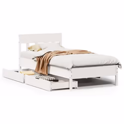 vidaXL Bed Frame with Headboard Bed Base Solid Wood Pine - white, 75 x 190 cm