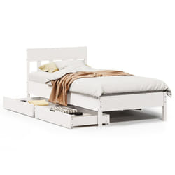 vidaXL Bed Frame with Headboard Bed Base Solid Wood Pine - white, 75 x 190 cm