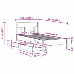 vidaXL Bed Frame with Headboard Bed Base Solid Wood Pine - white, 75 x 190 cm