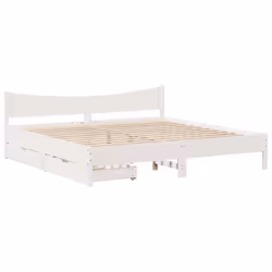 vidaXL Bed Frame with Drawers Bed Base Solid Wood Pine - white, 200 x 200 cm