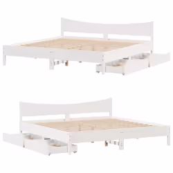 vidaXL Bed Frame with Drawers Bed Base Solid Wood Pine - white, 200 x 200 cm - Additional view 8