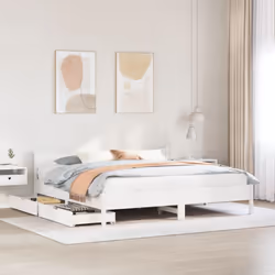 vidaXL Bed Frame with Drawers Bed Base Solid Wood Pine - white, 180 x 200 cm - Additional view 2