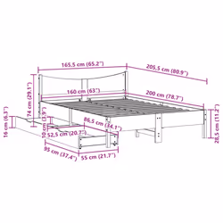 vidaXL Bed Frame with Drawers Bed Base Solid Wood Pine - white, 160 x 200 cm