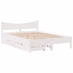 vidaXL Bed Frame with Drawers Bed Base Solid Wood Pine - white, 150 x 200 cm